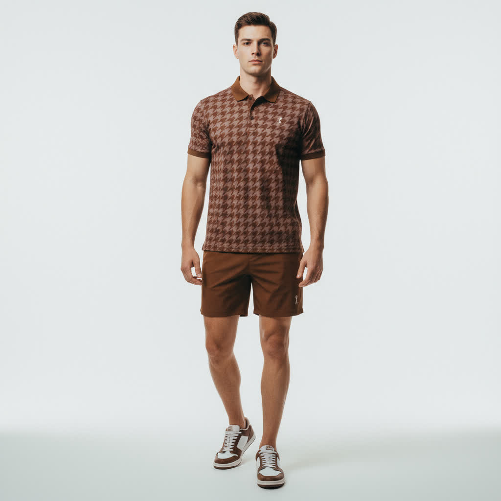 HOUNDSTOOTH BURGUNDY SLIM FIT POLO MAC x FAYAH