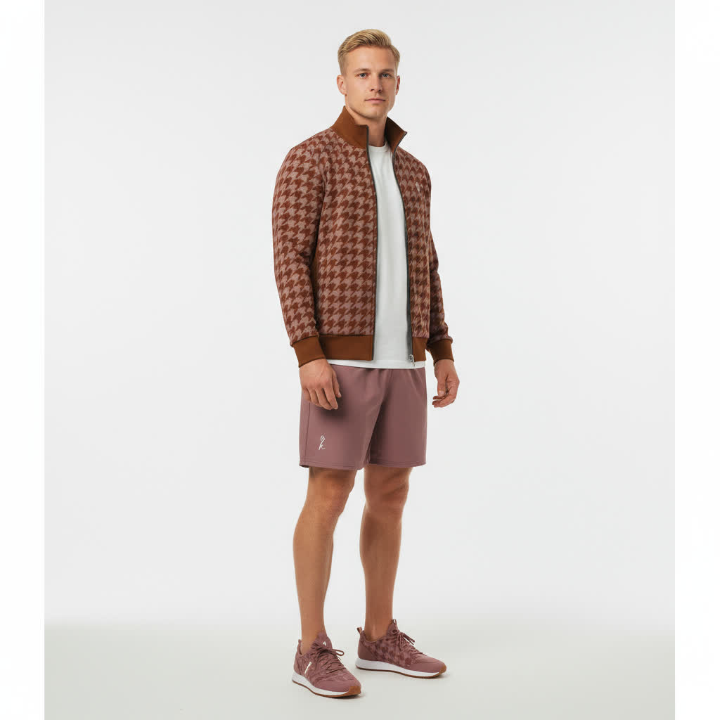HOUNDSTOOTH BURGUNDY  ECO TRACK JACKET