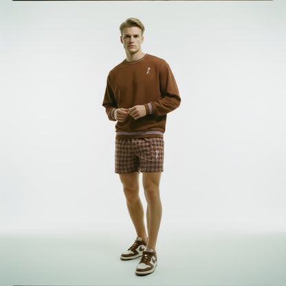 HOUNDSTOOTH BURGUNDY (SOLID) REW NECK ECO SWEATSHIRT