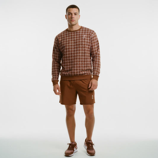 HOUNDSTOOTH SOLID RED LINED SHORT (ECO & SPF 50+)