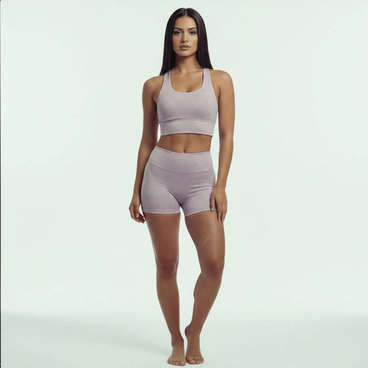 PASTEL FOG YOGA SHORTS (ECO + SPF 50+)